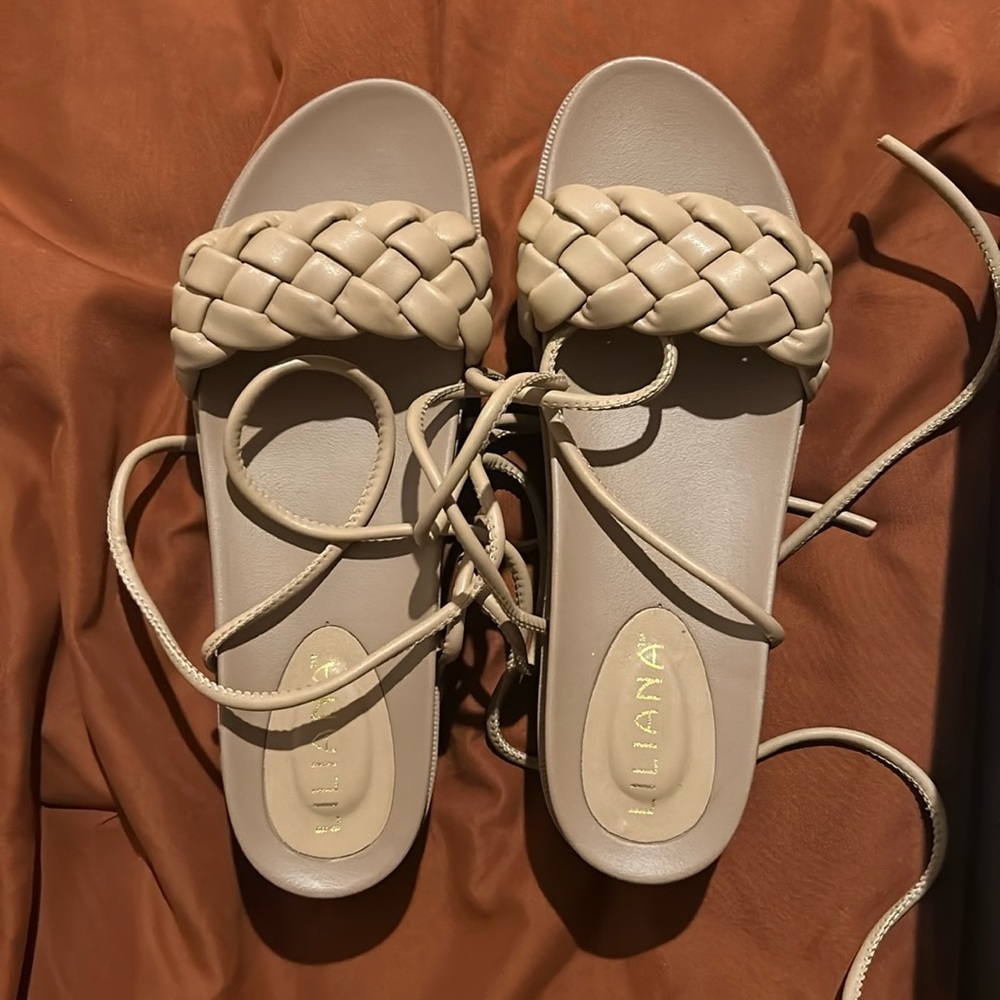 Beige Lace Up Sandals